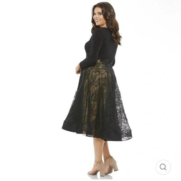 Mac Duggal 67897 LONG SLEEVE‎ JERSEY LACE COCKTAIL DRESS 24 W Black - Picture 3 of 7